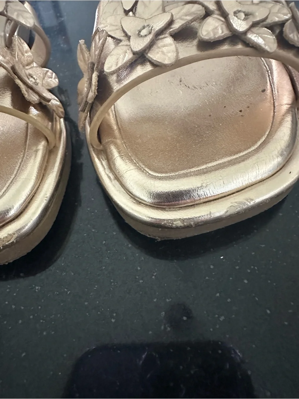 ZARA Metallic Gold Floral Strappy Sandals - Women